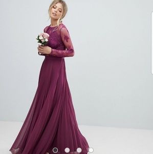 ASOS pleated maxi dress with lace sleeves